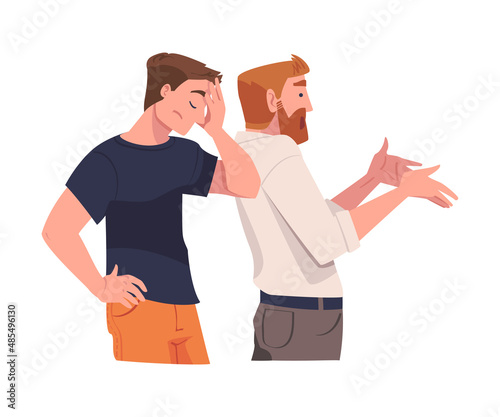 Angry Man Arguing Having Conflict with Somebody Vector Illustration