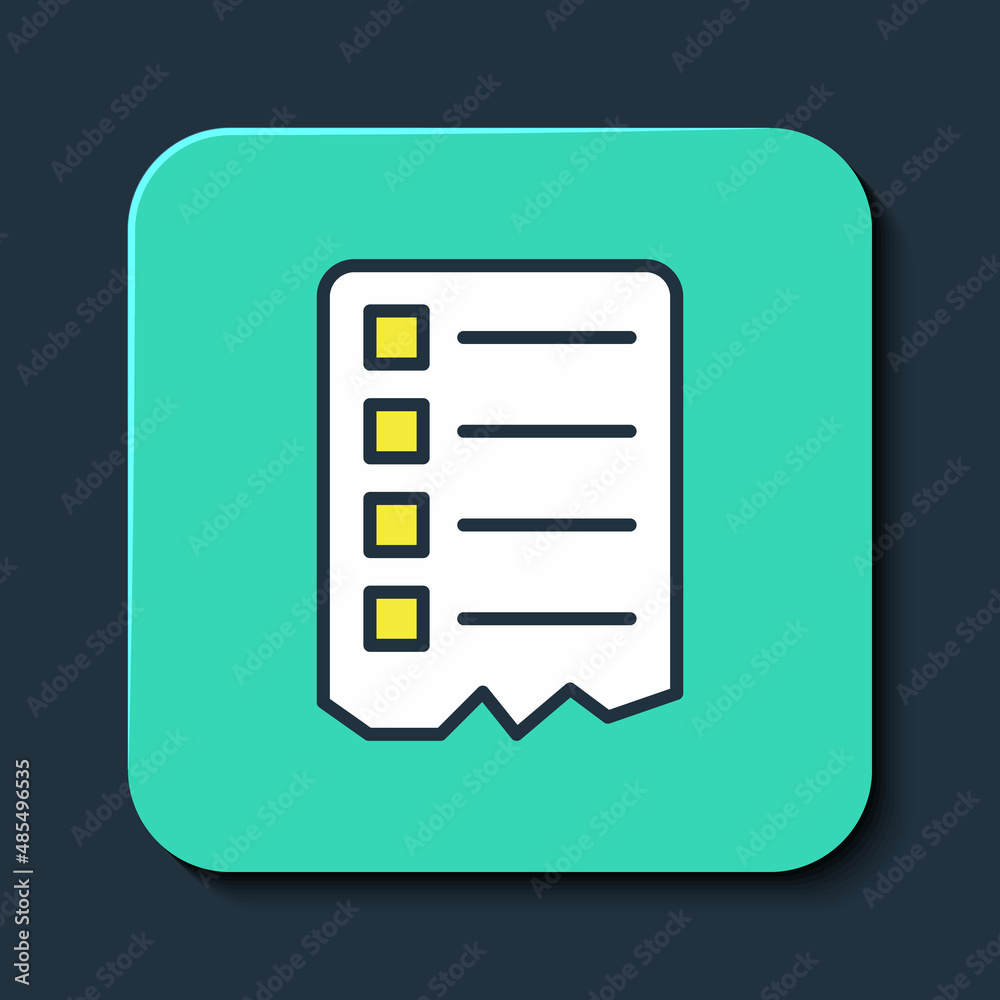 Filled outline Shopping list icon isolated on blue background. Turquoise square button. Vector Filled outline Shopping list icon isolated on blue background. Turquoise square button. Vector