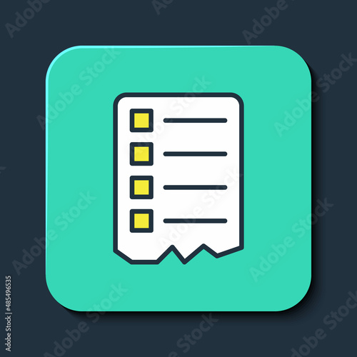 Filled outline Shopping list icon isolated on blue background. Turquoise square button. Vector © Iryna