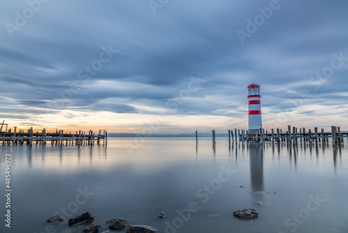 Winterevening at Podersdorf, Neusiedlersee, with famous lighthouse, long exposure, Burgenland, Austria photo