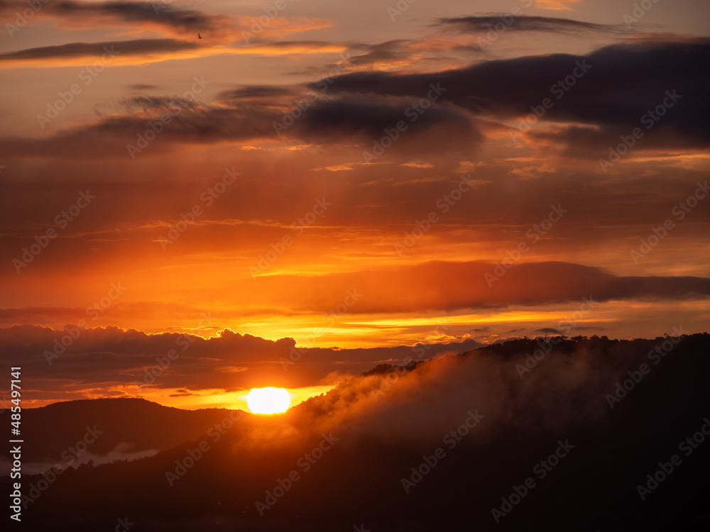 Before Sunrise in The Mountain and Fogs at Pha Chanadai Cliff in Landscape View