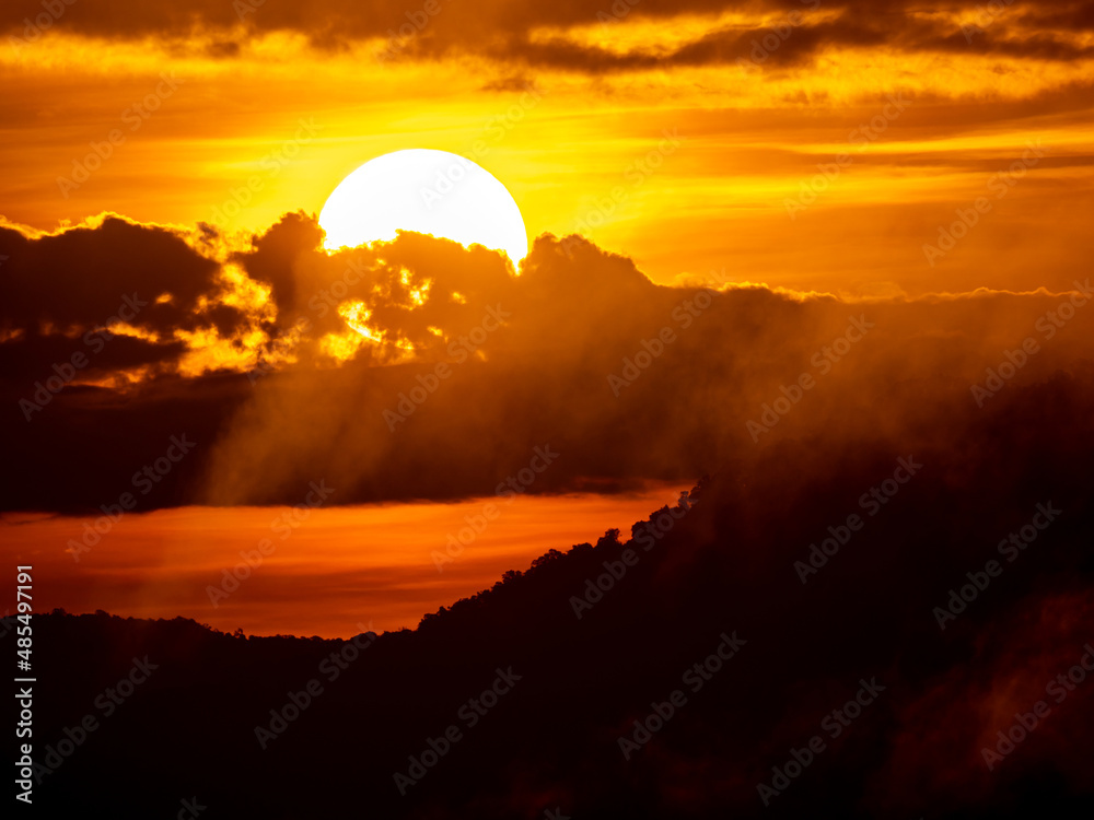 Sunrise over The Mountain at Pha Chanadai Cliff