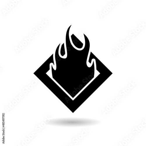 Flammable material warning glyph symbol with shadow