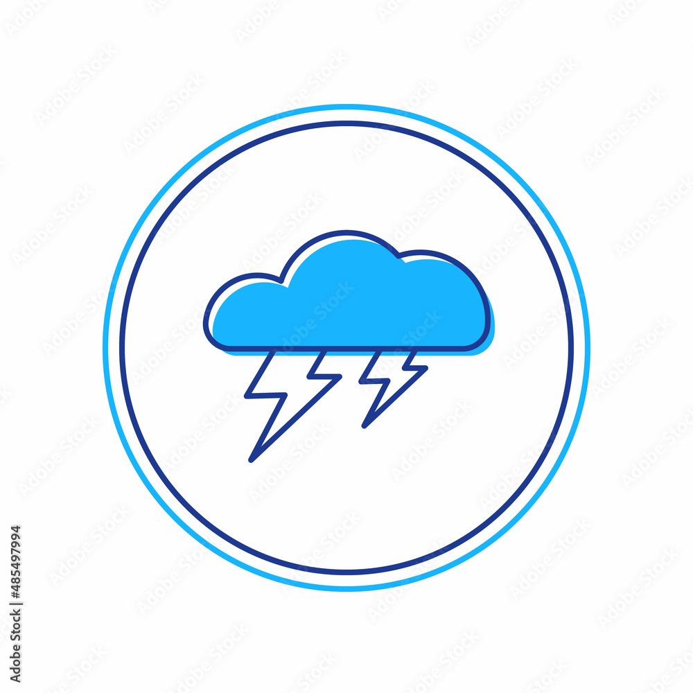 Filled outline Storm icon isolated on white background. Cloud and lightning sign. Weather icon of storm. Vector