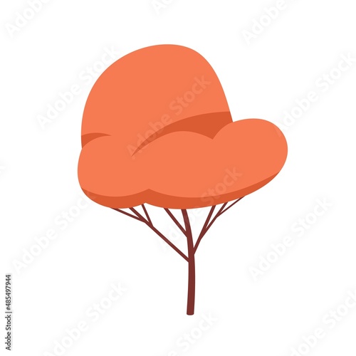 Autumn forest tree with foliage crown and trunk. Abstract fall woods deciduous plant with leaves, branches in cartoon style. Botanical flat vector illustration isolated on white background