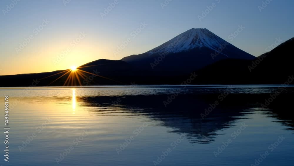 Sunrise and Mt. Fuji from Lake Motosu  Japan 02/07/2022