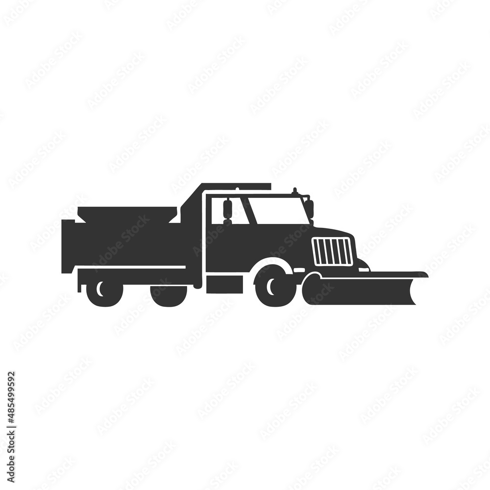 Snow plow truck monochrome black and white icon, flat vector illustration isolated on white background. Snow plow truck monochrome black and white icon, flat vector illustration isolated on white background.