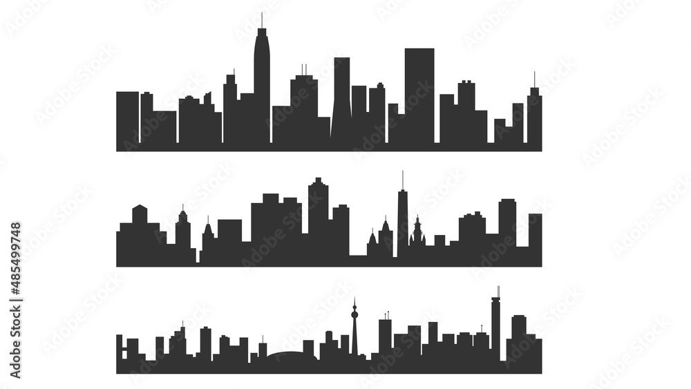 Set of vector city silhouette skyline. Sketch of urban design. City white background. City silhouette linear