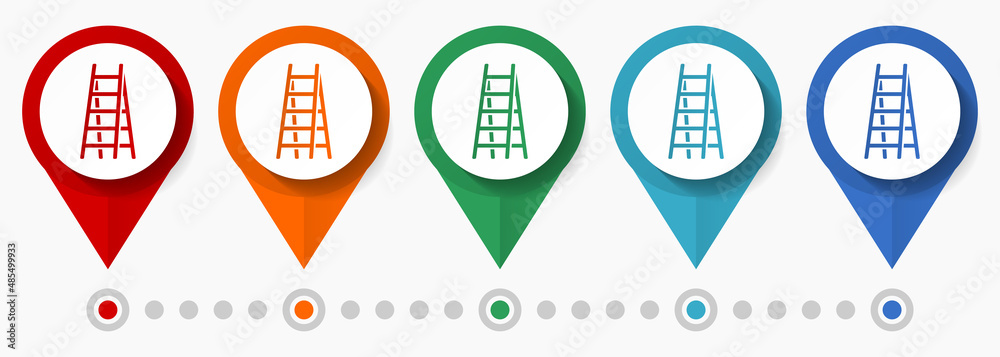 Ladder, climb concept vector icon set, flat design tool pointers, infographic template