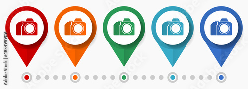 Photo camera concept vector icon set, flat design pointers, infographic template