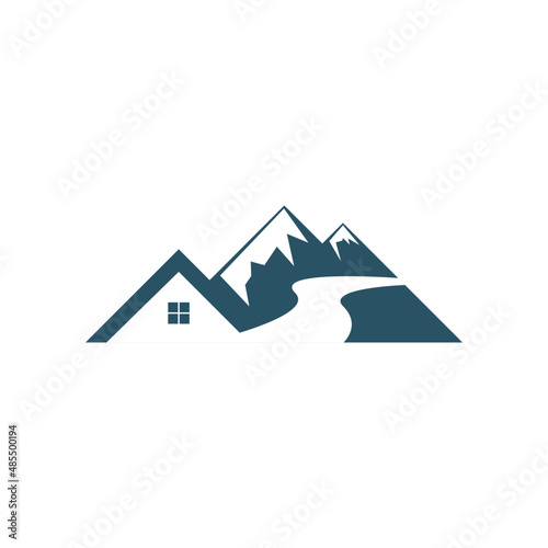 Mountain landscaping home realty logo vector
