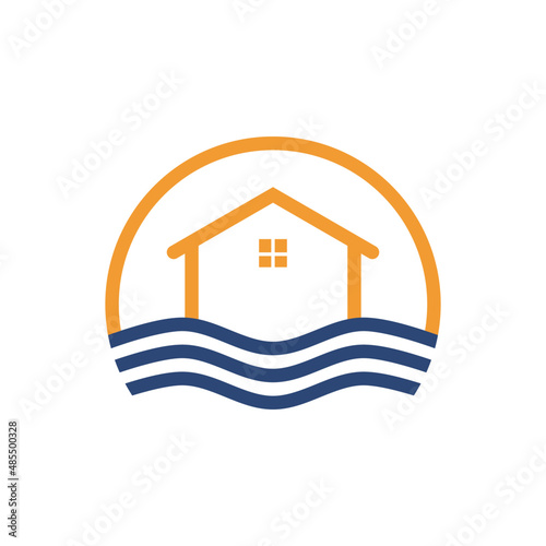 Minimalism ocean house vector logo