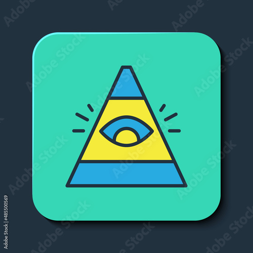 Free Download Filled outline Masons symbol All-seeing eye of God icon isolated on blue background. The eye of Providence in the triangle. Turquoise square button. Vector - GFXLoad
