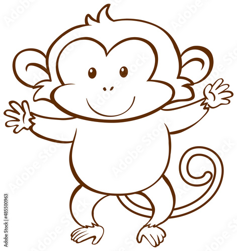 Monkey in doodle simple style on white background