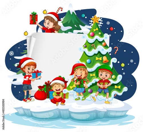 Snowy night with happy children in Christmas theme