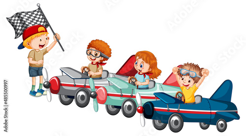 Soapbox derby with children racing car