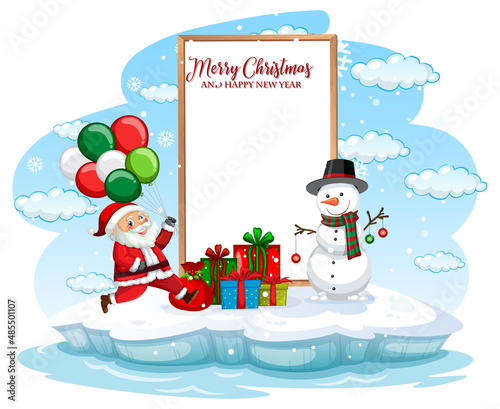 Empty banner with Santa Claus and snowman