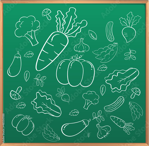 Hand drawn doodle icons on chalkboard