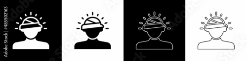 Set Concussion, headache, dizziness, migraine icon isolated on black and white background. Vector
