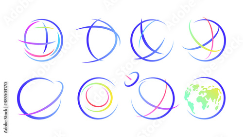 World map globe outline vector logo set