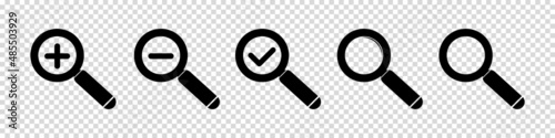 Loupe, Magnifying Glass Set - Different Black Vector Icons Isolated On Transparent Background