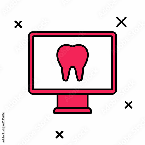 Filled outline Online dental care icon isolated on white background. Dental service information call center. Vector