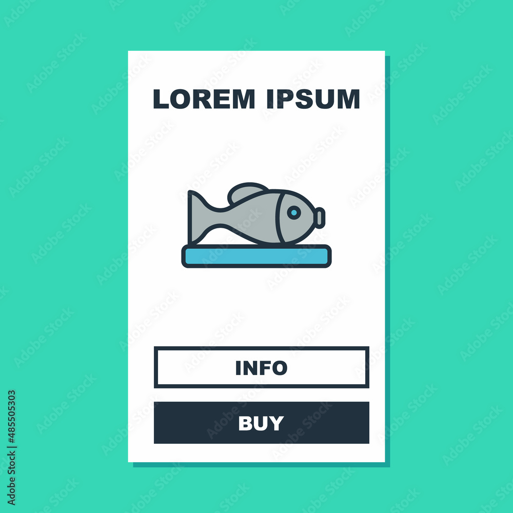 Naklejka premium Filled outline Served fish on a plate icon isolated on turquoise background. Vector