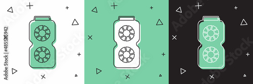 Set Video graphic card icon isolated on white and green, black background. Vector