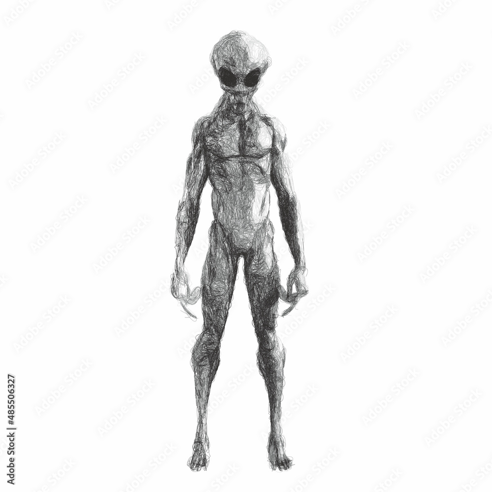 Humanoid alien. Isolated on white background. Vector illustration. Doodle sketch. Humanoid alien. Isolated on white background. Vector illustration. Doodle sketch.