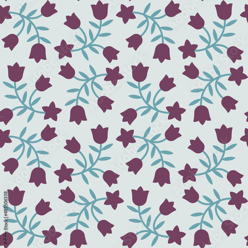 Seamless pattern with Campanula (Platycodon) flowers. Endless floral texture. Vector colorful illustration.