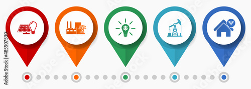 Industry, power, technology concept vector icon set, flat design pointers, infographic template