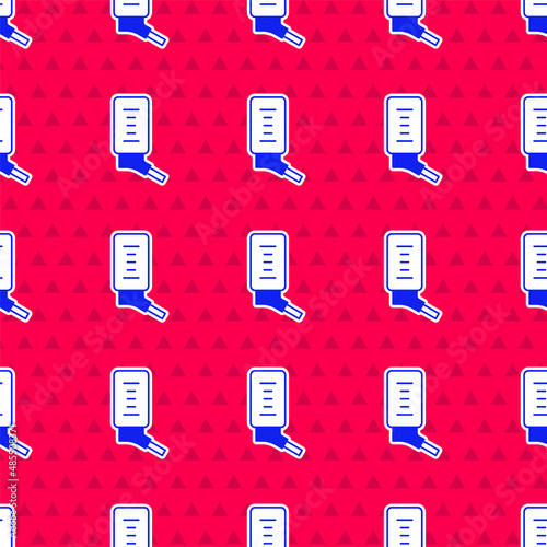 Blue Automatic drinker for small pets icon isolated seamless pattern on red background. Vector