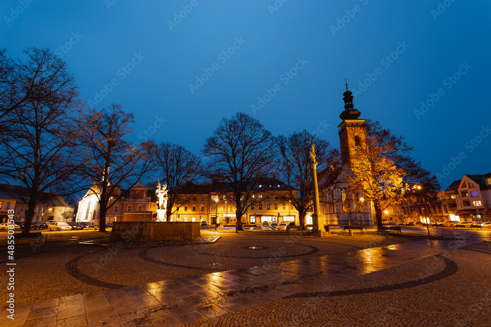Night in Sobeslav - city in South Bohemian region, Czechia