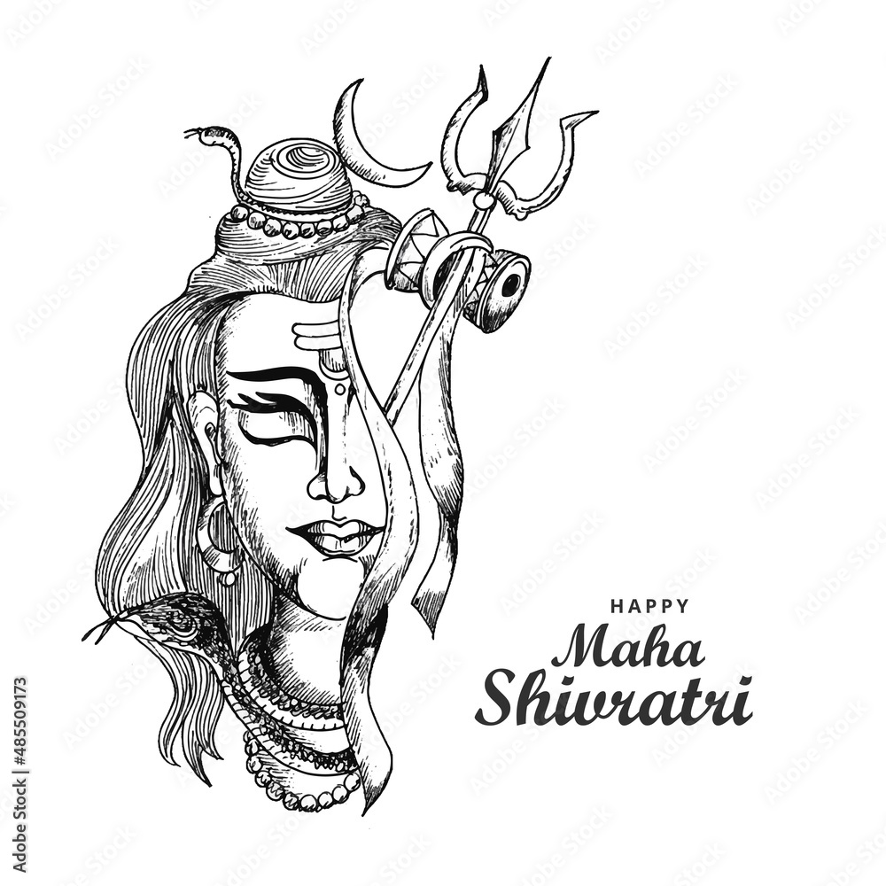 Image of Sketch of Indian famous and powerful god Lord Shiva and his  symbols outline, silhouette editable illustration-EB463509-Picxy