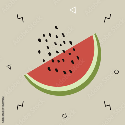 Abstract poster with watermelon. Contemporary art. Abstract elements, fruits and berry for social networks, cards, prints. Memphis style watermelon. Vector illustration