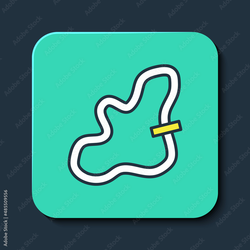 Filled outline Racing track icon isolated on blue background. Turquoise square button. Vector