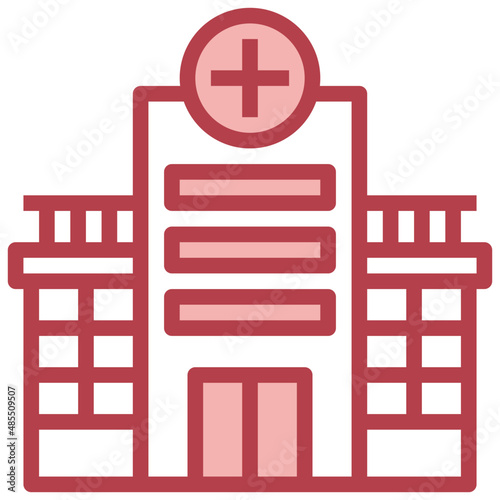HOSPITAL BUILDING red line icon,linear,outline,graphic,illustration