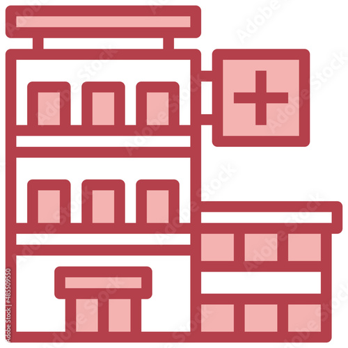 HOSPITAL BUILDING red line icon,linear,outline,graphic,illustration