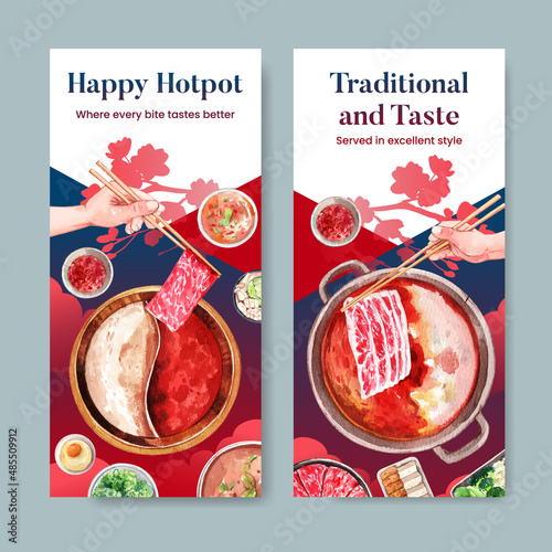 Flyer template with Chinese hotpot concept,watercolor