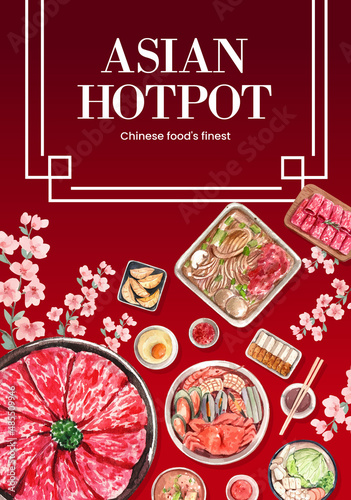 Poster template with Chinese hotpot concept,watercolor