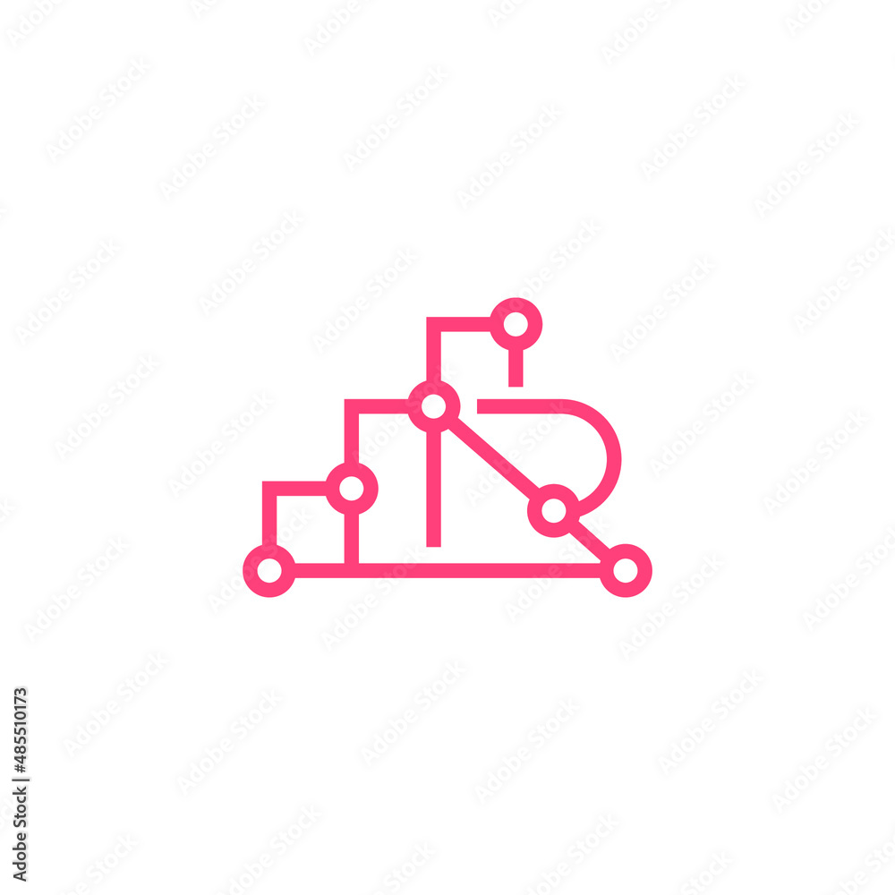 R Letter with Finance Bar Chart and Connected Lines Circle Analytics Logo Vector Design R Letter with Finance Bar Chart and Connected Lines Circle Analytics Logo Vector Design