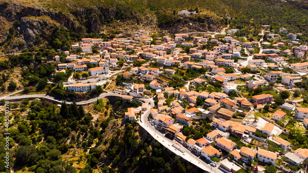Aerial photo of the coastal village and the beach of Dhermi Albania