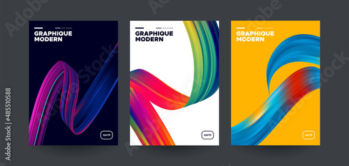 Modern brochure covers with Colorful 3d shapes. Vector illustration.