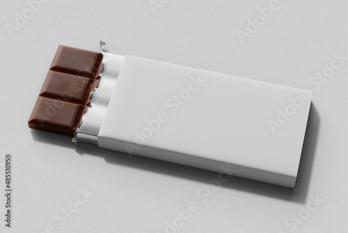 Photography realistic delicious chocolate candy bar food product packaging wrap with foil mo
