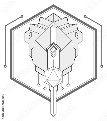 Dungeons and dragons knight or paladin or warior symbol. Geometric line art.