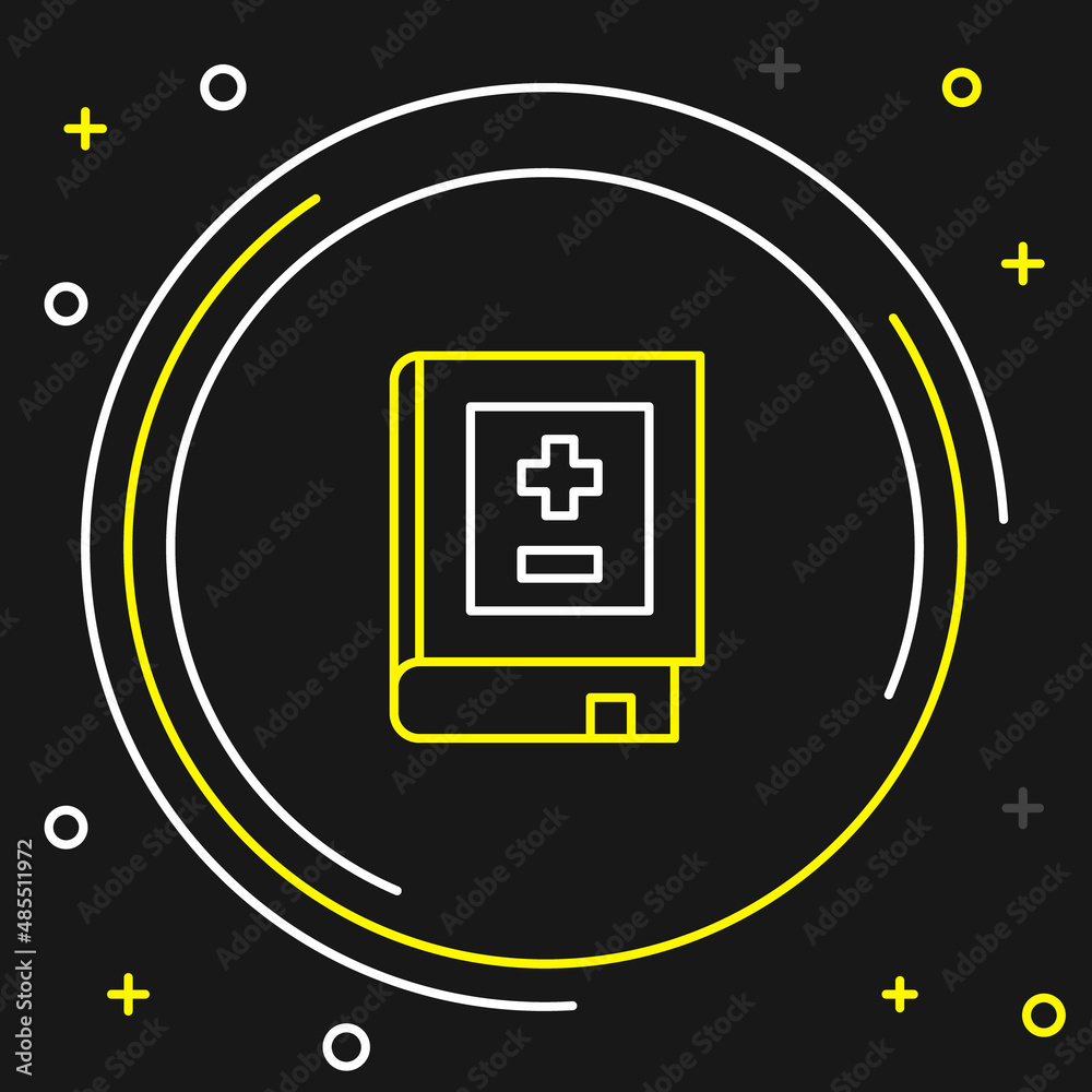 Line Book with mathematics icon isolated on black background. Math book. Education concept about back to school. Colorful outline concept. Vector Line Book with mathematics icon isolated on black background. Math book. Education concept about back to school. Colorful outline concept. Vector