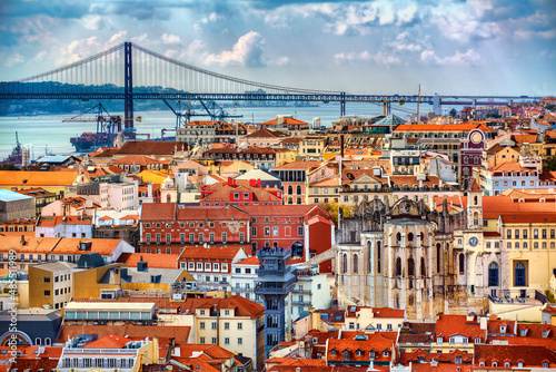  View towards Barrio Alto and 25th of April Bridge, Lisbon, Portugal photo