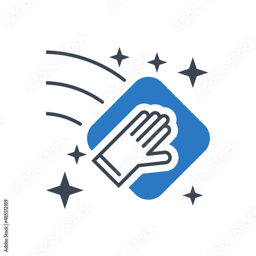 Cleaning related vector glyph icon. Hand with a napkin wipes the surface. Clean sign. Isolated on white background. Editable vector illustration