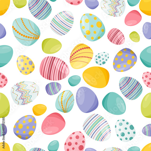 Vector seamless pattern with colorful Easter eggs, on a white background.