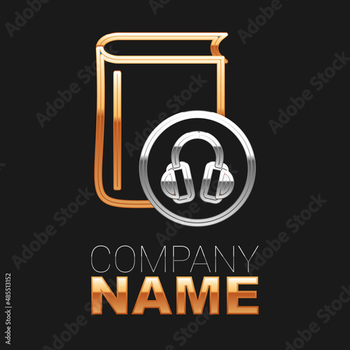 Line Audio book icon isolated on black background. Book with headphones. Audio guide sign. Online learning concept. Colorful outline concept. Vector